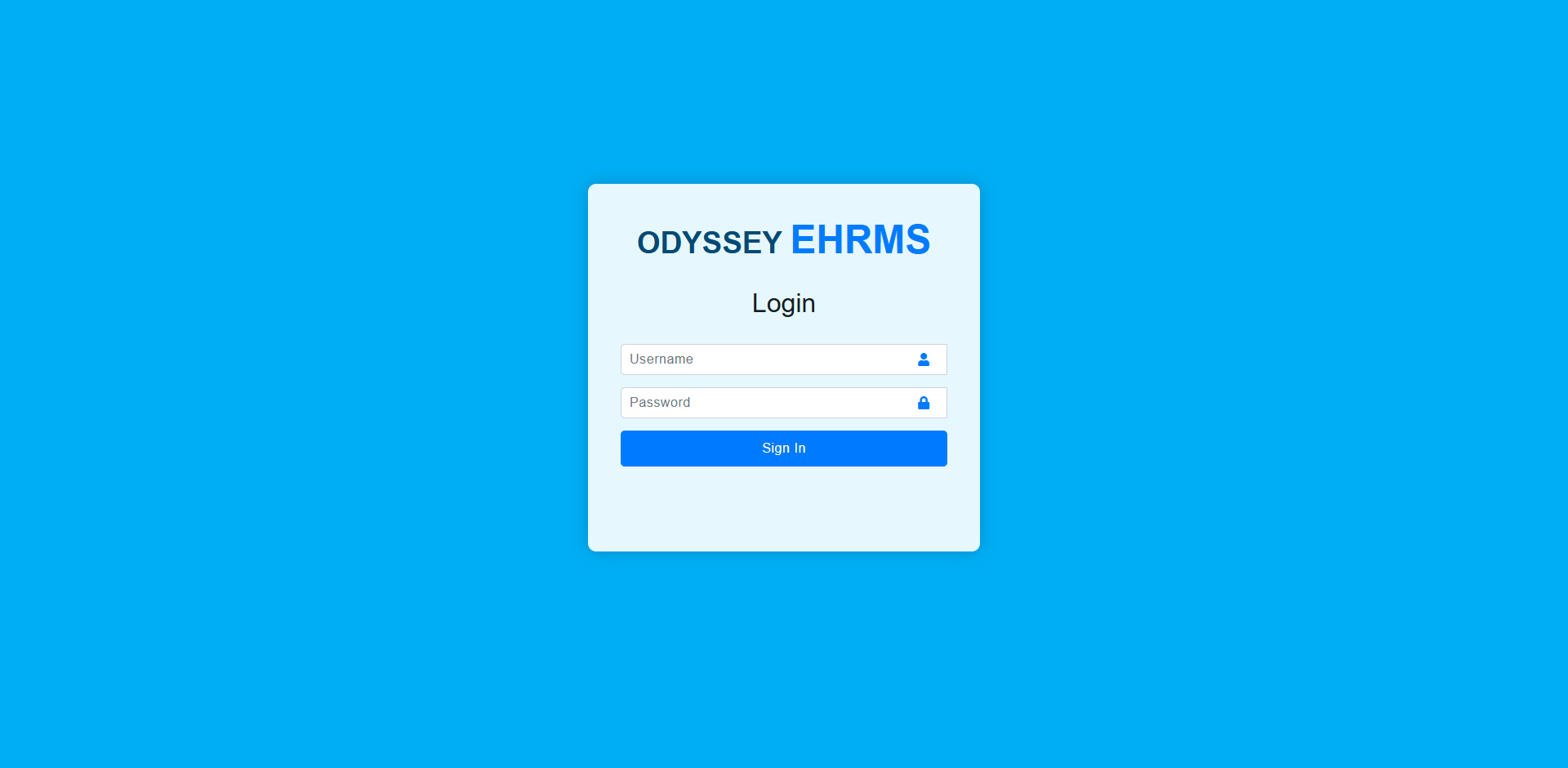 ODYSSEY EHRMS Login Screen