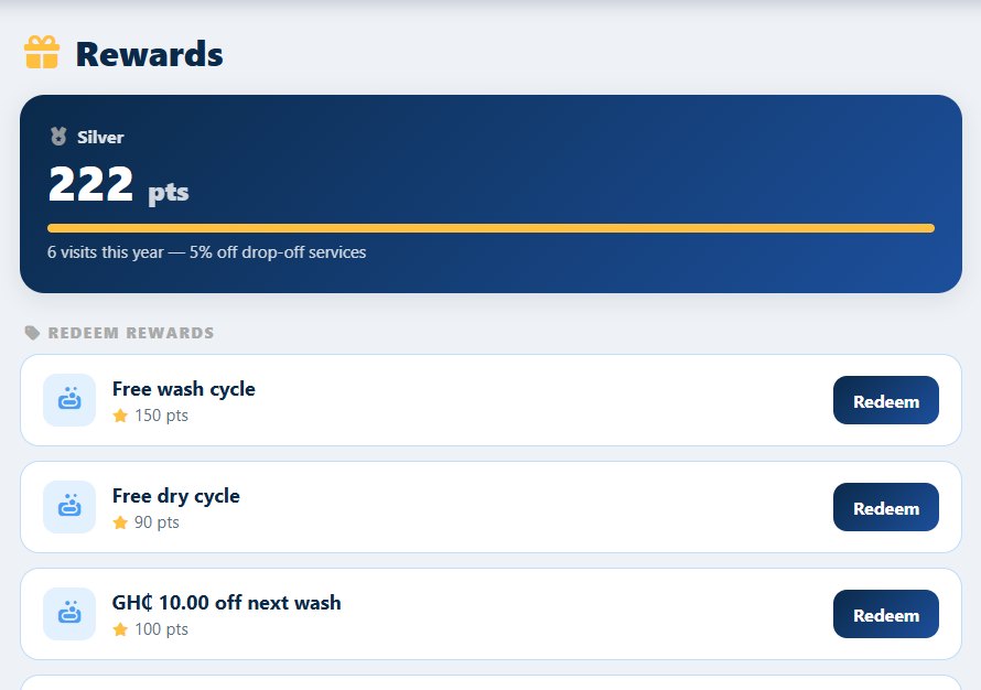 Pro-Wash rewards screen showing a Silver tier, points balance and rewards to redeem