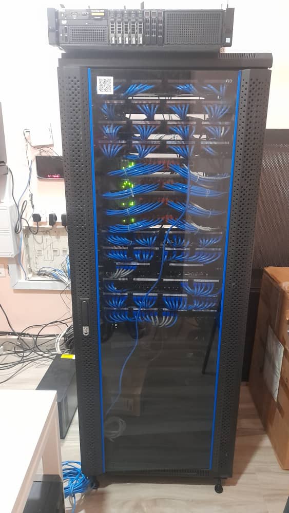 Server room with networking equipment